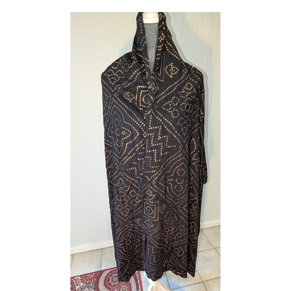 Black Gold Bandhani Geometric Scarf Wrap Ethnic Boho 44x25 Cotton Blend Light - Picture 4 of 10